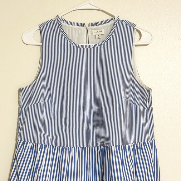 J. Crew Tiered Popover Blue Striped Classic Ruffle Cotton Dress in Cotton Poplin - Picture 9 of 12